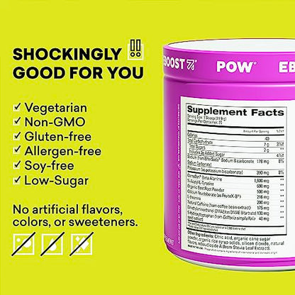 EBOOST POW Natural Pre Workout Powder - 20 Servings - Berry Melon Fizz - Pre Workout EBOOSTUS supplements