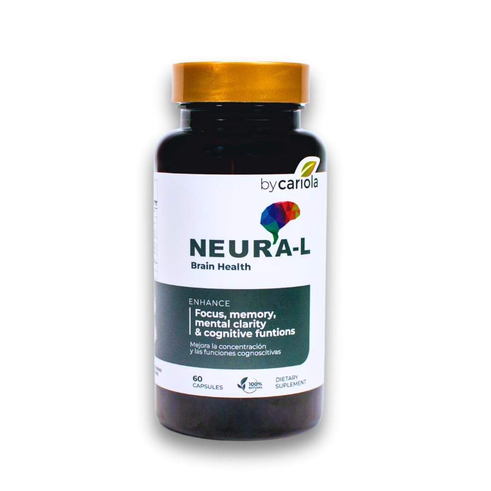 BY CARIOLA Neural-L Natural Brain Support Supplement 60 Caps - Mental Support – Memory Booster - Concentration - Natural Formula - Ashwagandha - L-Tyrosine - L-Theanine BY CARIOLAAu supplements