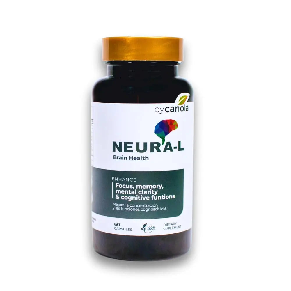 BY CARIOLA Neural-L Natural Brain Support Supplement 60 Caps - Mental Support – Memory Booster - Concentration - Natural Formula - Ashwagandha - L-Tyrosine - L-Theanine BY CARIOLAAu supplements