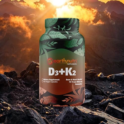 EarthNutri D3 + K2 Bone & Heart Health - 72 Trace Minerals, Vitamin D3 Vitashine, MENA EarthNutriUS supplements