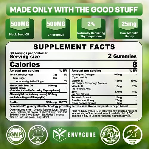 Sugar Free Black Seed Oil Filled Gummies & Chlorophyll, with Hydrolyzed Collagen EnvyCureAu supplements