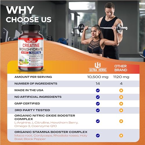 Ultra Creatine Pills Muscle Growth 9800mg Creatine Monohydrate Capsules w Ginseng ULTRA HERBSAu supplements