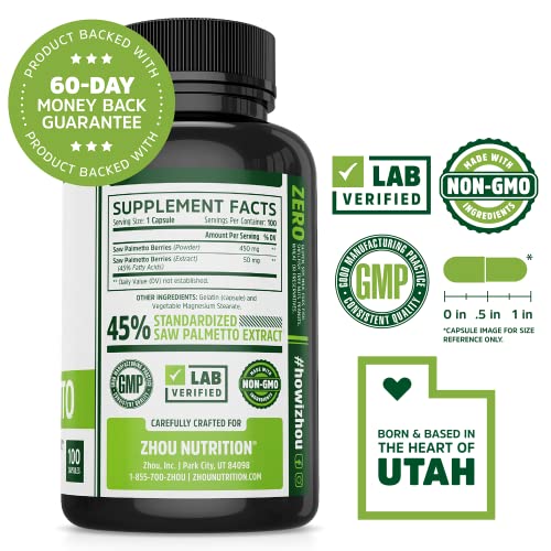 Zhou Nutrition Saw Palmetto Extract 500 mg, Prostate Health, Urinary Tract Support, DHT Zhou NutritionUS supplements