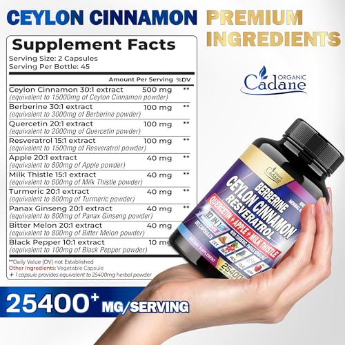 Ceylon Cinnamon 15000mg Berberine 3000mg Quercetin 2000mg Supplement - Support Organic CadaneAu supplements