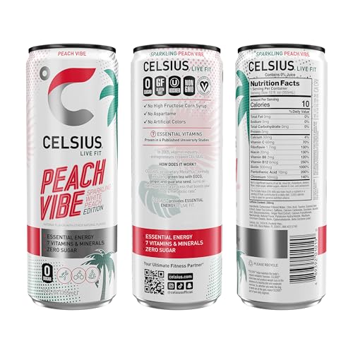 CELSIUS Sparkling Peach Vibe, Functional Essential Energy Drink 12 Fl Oz (Pack of 12) CELSIUSUS supplements