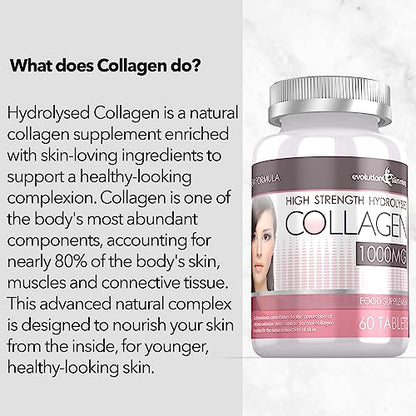 Hydrolysed Collagen High Strength 1,000mg for Hair, Skin & Nails, 60 Tablets, Evolution Slimming Evolution SlimmingUS supplements