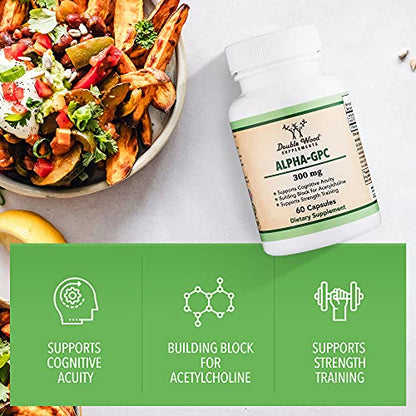 Alpha GPC Choline 600mg Capsules - Brain Support Supplement for Focus, Memory Double Wood SupplementsUS supplements