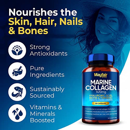 Mayfair Nutrition Marine Collagen 120 High Strength Capsules 1470mg Complex with Hyaluronic Acid Mayfair NutritionUS supplements