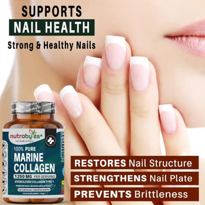 High Strength Marine Collagen Capsules - 1250mg Hydrolysed Collagen Supplement NUTRABYTESUS supplements