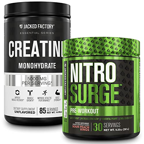 Jacked Factory Nitrosurge Pre-Workout in Sour Peach Rings & Creatine Monohydrate Jacked FactoryAu supplements