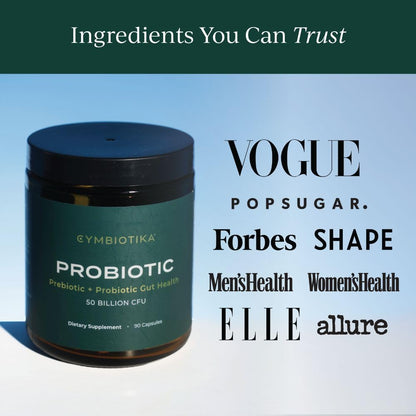 CYMBIOTIKA Probiotic + Prebiotic, 60 Billion CFU - 19 Strains, Gut Health Supplement for Women & Men, Immune Support, Digestive Health, & Gut Balance, 90 Capsules, 1 Month Supply, Made in USA CYMBIOTIKAUS supplements