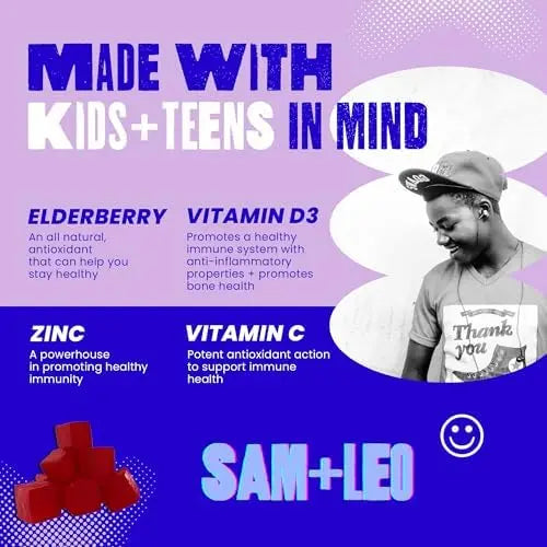 SAM+LEO Immunity Gummies with Elderberry, Echinacea, Zinc & Vitamin C for Kids & Teens – Immune Support Supplement Gummies | SAM+LEOAu supplements