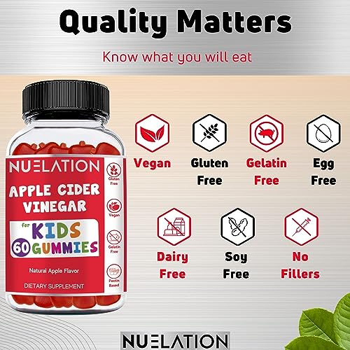 NUELATION Apple Cider Vinegar Gummies for Kids, 60 Servings. Gluten Free, Vegan and Gelatin NUELATIONUS supplements