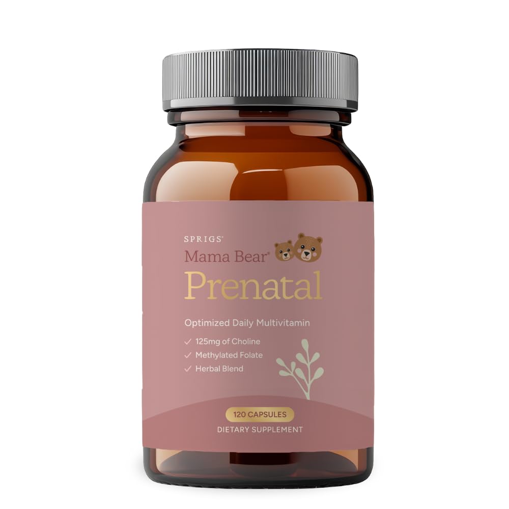 SPRIGS Mama Bear Prenatal Gold Multivitamin with Choline and Methylated Folate for Pregnancy Support Easy to Digest Prenatal Vitamins SPRIGSUS supplements