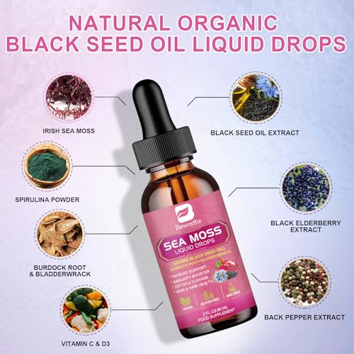 3000mg Sea Moss Liquid Drops - Organic Black Seed Oil & Irish Sea Moss B BEWORTHSUS supplements