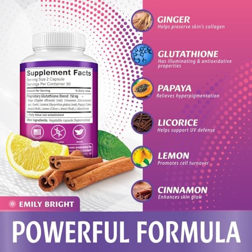 Glutathione Capsules - 1,500mcg Glutathione Supplement - Skin Tone Enhancer - Targets Emily Bright INCUS supplements