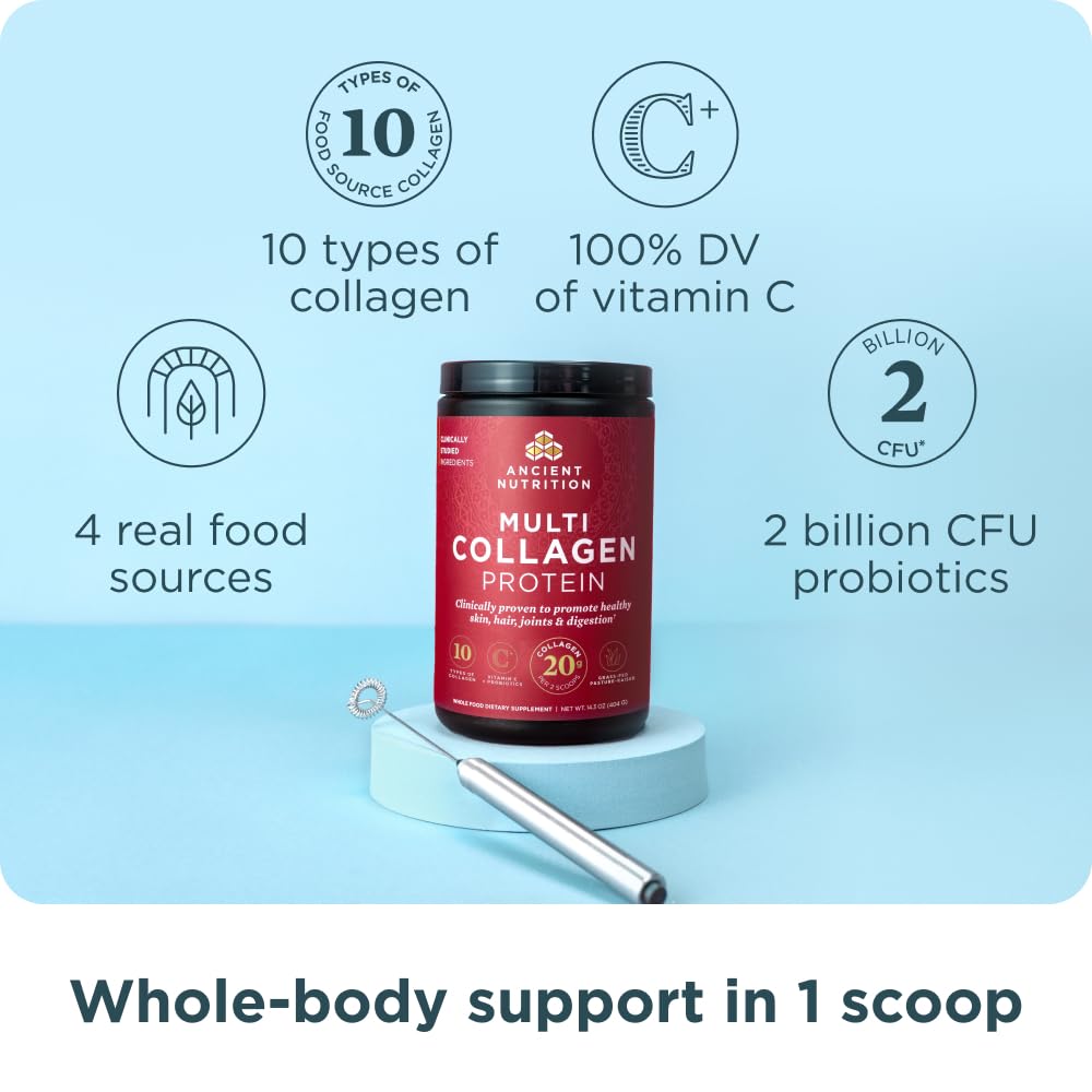 Ancient Nutrition Collagen Peptides Powder, Multi Collagen Protein, Women & Men, Vitamin C, Probiotics, Hydrolyzed Collagen
