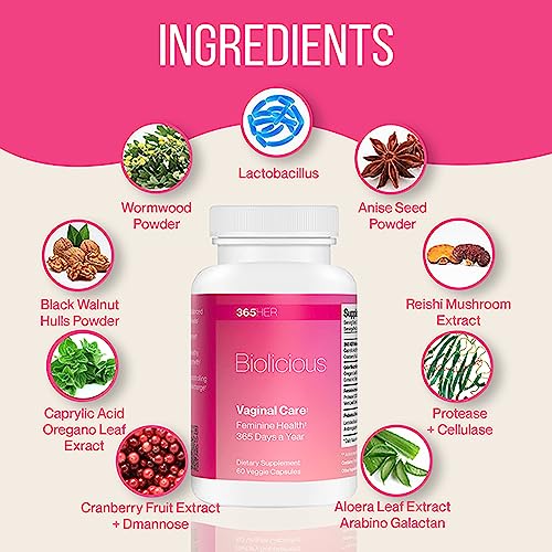 365 HER Biolicious Natural Vaginal Care Supplement (60 Capsules) | Neutralizes Odor and Reduces Discharge 365 HERAu supplements