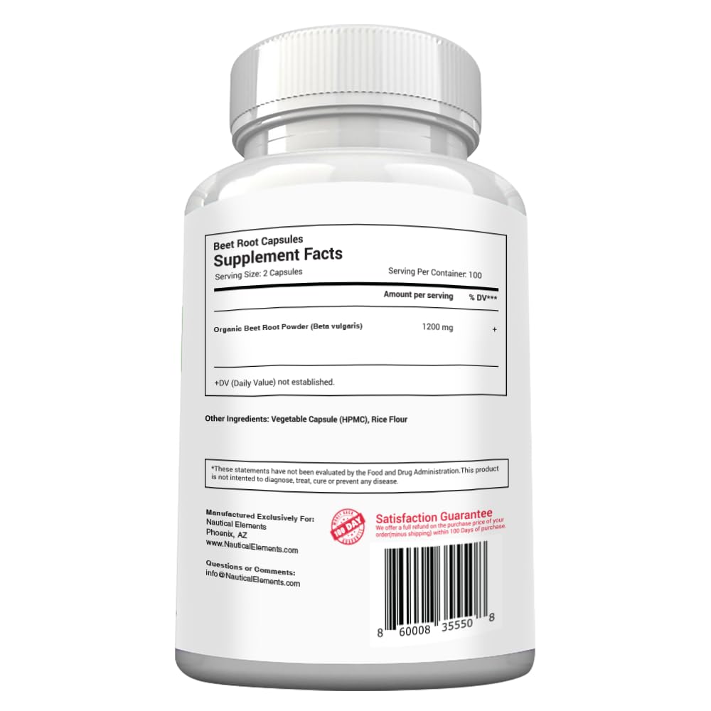 Beet Root Capsules - 1200mg Per Serving - 200 Beet Root Powder Capsules - Beetroot Powder Supports Blood Pressure, Athletic Performance, Digestive Nautical ElementsUS supplements