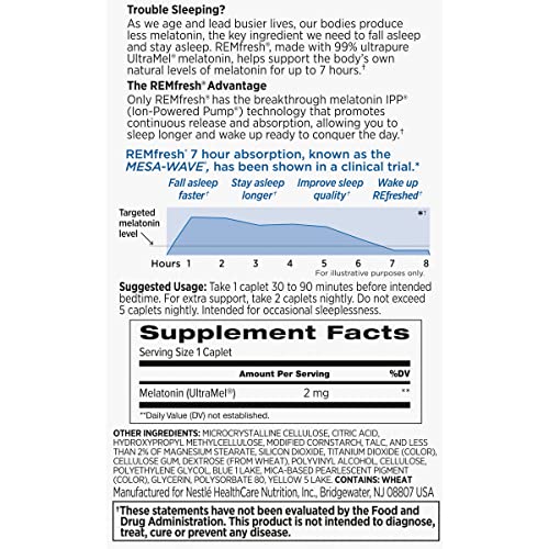 REMfresh 2mg Advanced Melatonin Sleep Aid Supplement (36 Caplets) REMfreshUS supplements