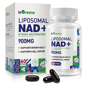 inGreens 900mg Liposomal NAD+ Supplement with 300mg Trans Resveratrol - Superior Absorption, Replaces NMN, Boost NAD+ for DNA Repair, Energy & Longevity, Aging Defense, 60 Softgels inGreensAu supplements