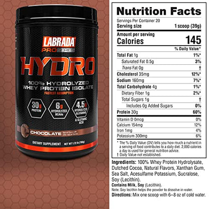 Labrada Hydro 100% Pure Hydrolyzed Whey Protein Isolate Powder, Lactose Free LabradaUS supplements