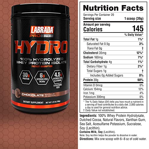 Labrada Hydro 100% Pure Hydrolyzed Whey Protein Isolate Powder, Lactose Free LabradaUS supplements