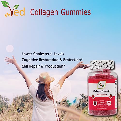 Ved Collagen Gummies; Chew Gummies Strawberry Flavour, Raw Unfiltered Collagen Gummies VedAu supplements