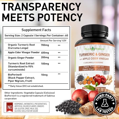PIUS NATURE Turmeric Curcumin and Ginger with Apple Cider Vinegar, USDA Organic PIUS NATUREAu supplements