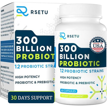 Probiotics for Women Men: 300 Billion CFU Probiotic High Potency + 12 Strains Organic RSETUAu supplements