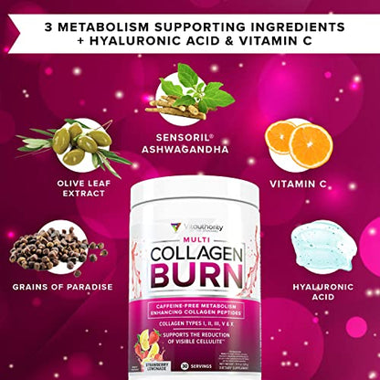 Multi Collagen Burn: Multi-Type Hydrolyzed Collagen Protein Peptides with Hyaluronic Acid VitauthorityUS supplements