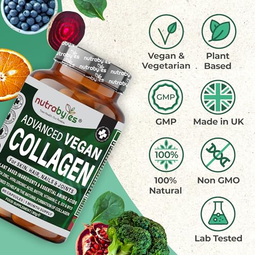 Vegan Collagen Supplement For Skin, Hair, Nails, Joints & Bones with Hyaluronic Acid, Biotin, Lysine, Bamboo Silica, Zinc, Vitamin C, D3, B12, E NUTRABYTESAu supplements