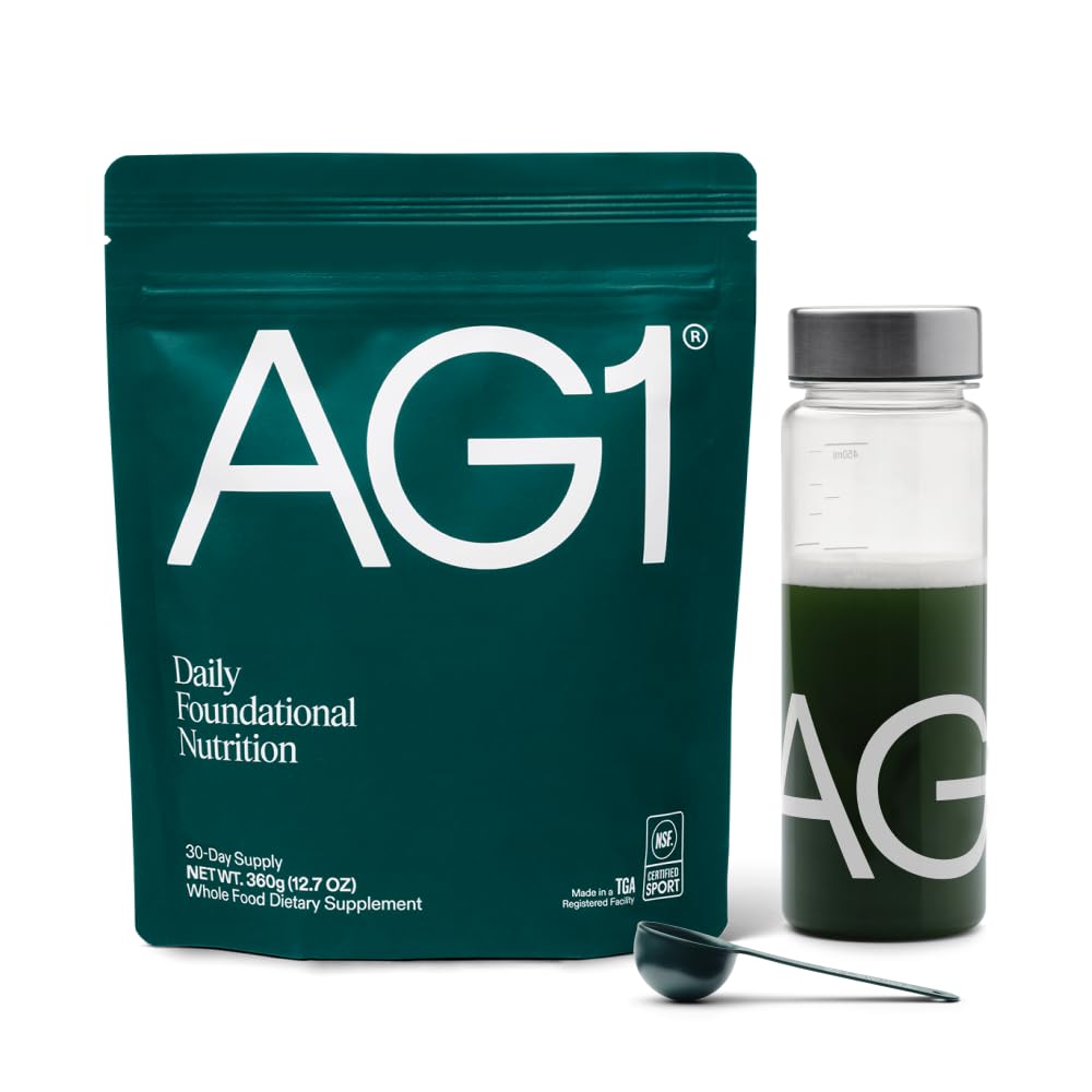 AG1 Greens Powder Supplement | Improve Gut Health | Multivitamin, Probiotic, Gluten Free, Vegan and Keto Friendly | Shaker & Scoop Included | 75 Vitamins (Athletic Greens), Classic Formula AG1Au supplements