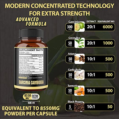 Premium Garcinia Cambogia 20:1 Extract Capsules 8550 mg - with Green Tea, Arjuna agobiUS supplements