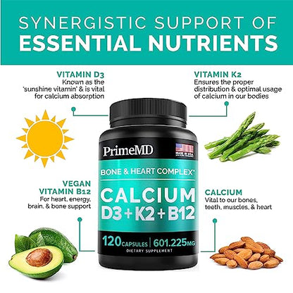 Calcium 600mg, Vitamin D3 K2 B12 Supplement - For Heart, Bone & Immune Support PrimeMDUS supplements
