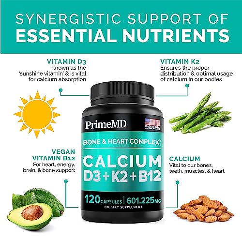 Calcium 600mg, Vitamin D3 K2 B12 Supplement - For Heart, Bone & Immune Support PrimeMDAu supplements