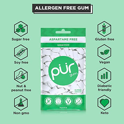 PUR Gum | Aspartame Free Chewing Gum | 100% Xylitol | Natural Spearmint Flavored Gum PURUS supplements