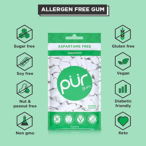 PUR Gum | Aspartame Free Chewing Gum | 100% Xylitol | Natural Spearmint Flavored Gum PURUS supplements