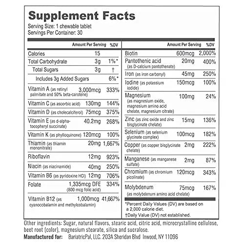 BariatricPal Multivitamin ONE 1 per Day! Bariatric Multivitamin Chewable with 45mg Iron - Mixed Berry (30 Count) BariatricPalAu supplements