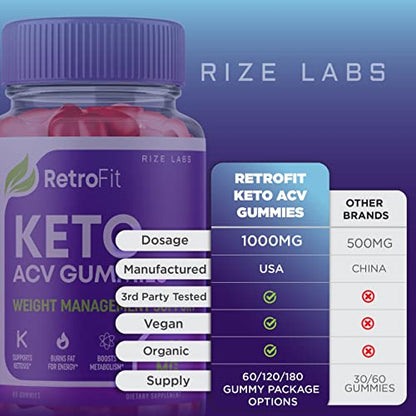 rize labs (2 Pack) RetroFit Keto Gummies - Retro Fit ACV for Advanced Weight Loss rize labsUS supplements