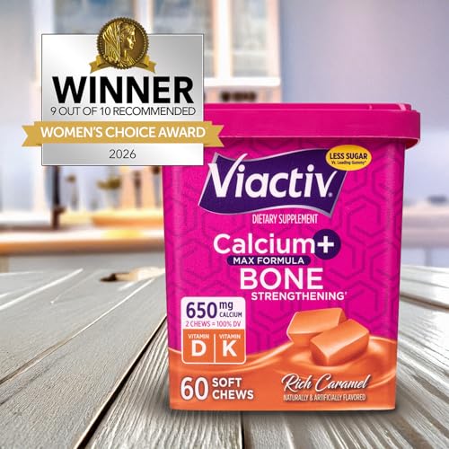 Viactiv Calcium + Vitamin D Supplement Soft Chews for Women & Men - Chewable Calcium for Bone Health Support, 650 mg per Serving, Vitamin D & K for High Absorption - 60 Count, Caramel ViactivAu supplements