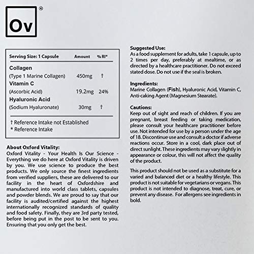 Collagen 450mg, Vitamin C 19.2mg, Hyaluronic Acid 30mg Capsules | Bones & Skin Ov OXFORD VITALITYAu supplements