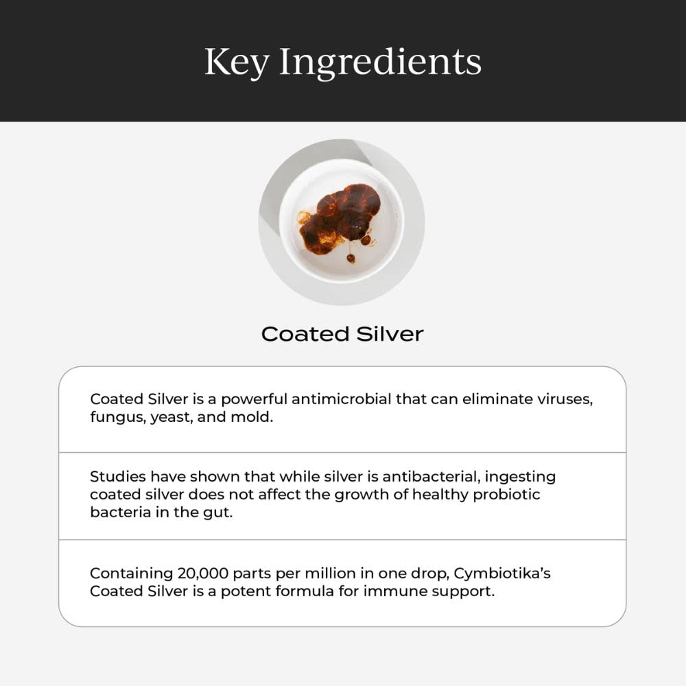 CYMBIOTIKA Colloidal Silver Liquid Supplement with Coated Silver, 20,000 PPM Mineral Concentrate, Immune Support Supplement for Adults, Easy to Use, 5 ml CYMBIOTIKAUS supplements