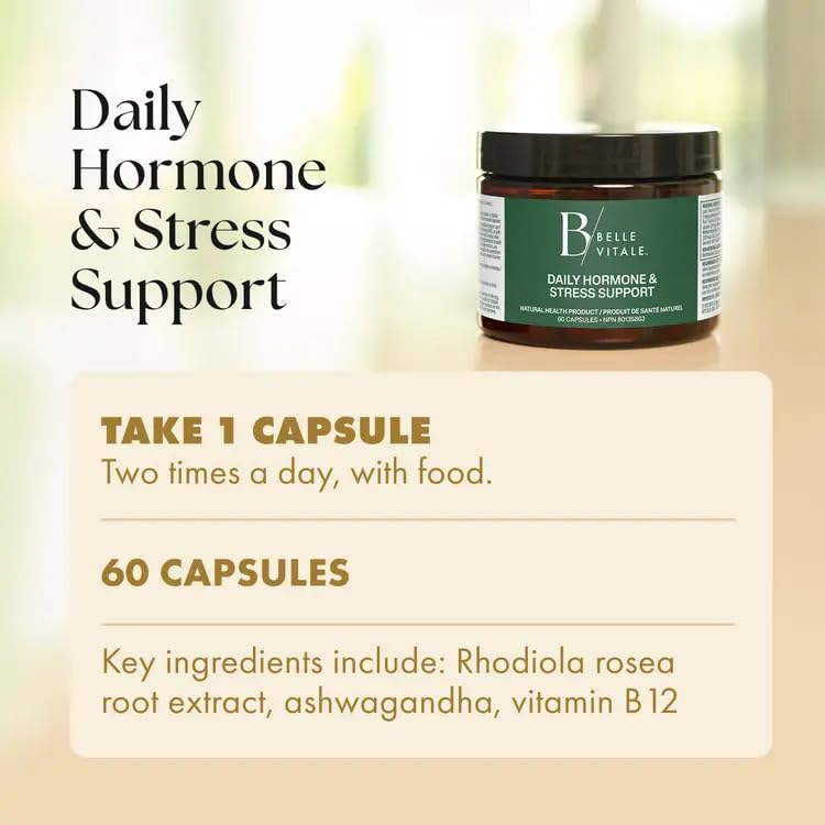 BODi Belle Vitale Daily Hormone & Stress Support - Ashwagandha & Rhodiola - Helps Combat Stress & Supports Healthy Cortisol Levels - Vitamin B12 Help Energy Metabolism & Immune Health - 60 Capsules BODiAu supplements