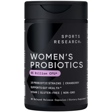 Sports Research Women's Probiotics with Prebiotics, 65 Billion CFU - Vegan Capsules for Gut Health & Digestive Support, Probiotics for Women with Cranberry - Non-GMO Verified & Gluten Free - 30 Count Sports ResearchAu supplements