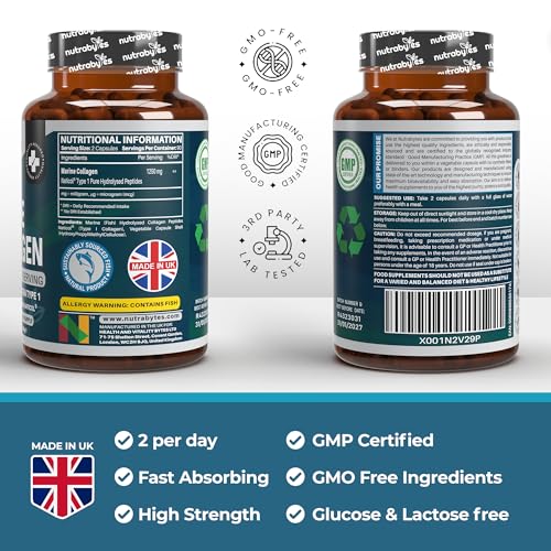 High Strength Marine Collagen Capsules - 1250mg Hydrolysed Collagen Supplement NUTRABYTESAu supplements
