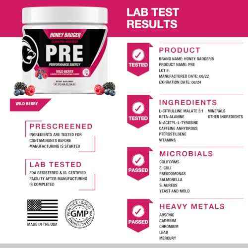 Honey Badger Pre Workout Powder, Keto Vegan Preworkout for Men & Women with Vitamin C Honey BadgerUS supplements