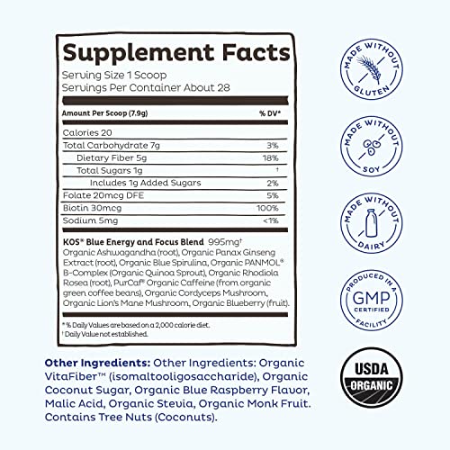 KOS USDA Organic Energizing Blue Spirulina Blend - 70 mg Organic Caffeine, B-Complex KOSUS supplements