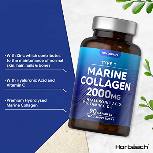 Marine Collagen Capsules | with Hyaluronic Acid, Vitamin C & E | 2000mg | High Strength Type 1 Collagen HorbäachAu supplements