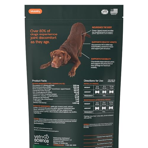 VetriScience Ultimate Strength Healthy Hip & Joint Chews, GlycoFlex Glucosamine, Chondroitin and Green-Lipped Mussel Joint Support Supplement for Dogs, Soothe Joint Discomfort, Duck, 120 Count VETRISCIENCEAu supplements